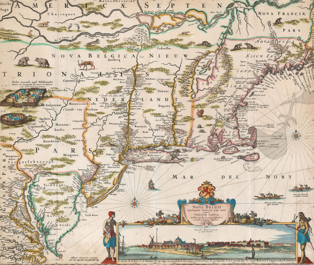 Iconic map of New Netherlands with the first obtainable view of New York.