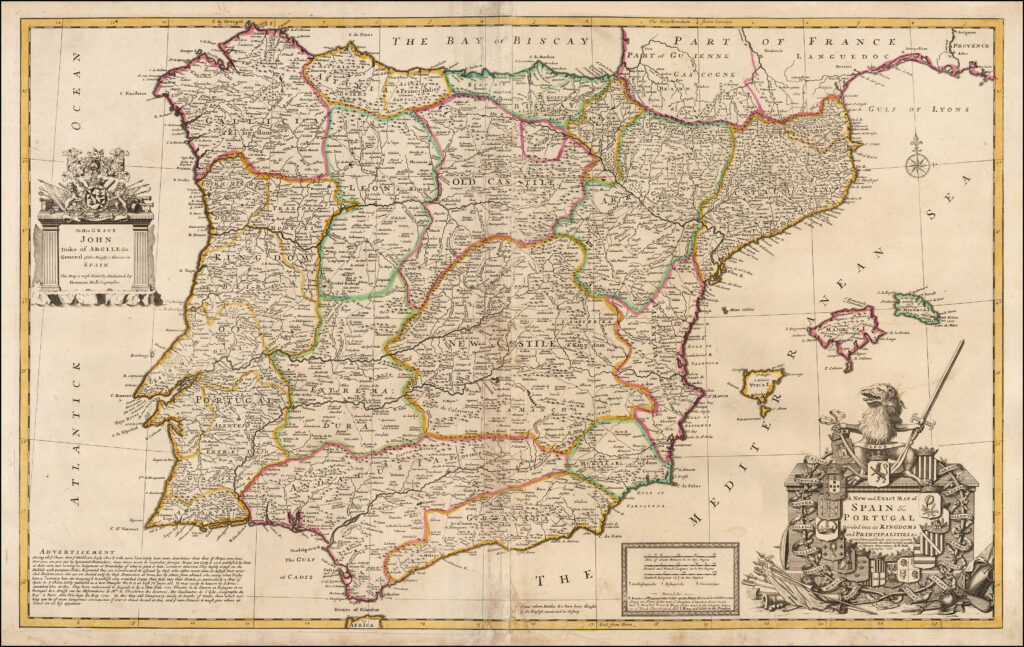 Map of Spain with Decorative Cartouche – Herman Moll, c. 1755
